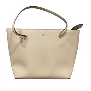 Ralph Lauren Karly Medium Crosshatch Leather Tote Bag